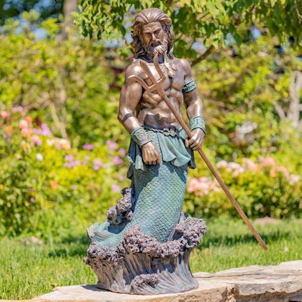 Merman Garden Sculpture Holding Trident